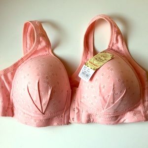 Pink bra with front corset hooks